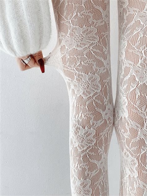 Colorful Fishnet Stockings With Floral Pattern, Hollow Out Jacquard Netting, Mesh Tights, Sexy Sweet Fashionable Thigh High StockingsI discovered amazing products on SHEIN.com, come check them out! Cute Thigh High Socks, Tights Floral, White Fishnet Stockings, Adam Gontier, Cool Tights, Mesh Tights, White Fishnets, Pretty Socks, Floral Tights