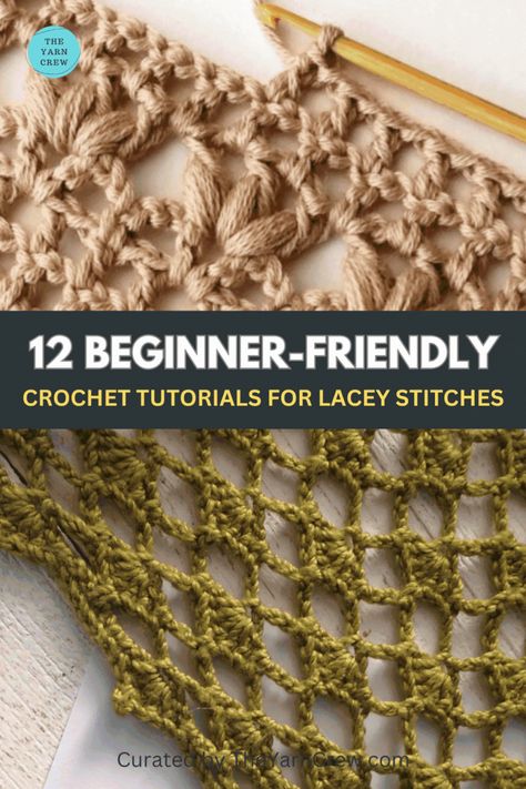 Do you want to learn a new crochet stitch this summer? Browse through this list of lacy stitch patterns. Explore different styles and add a touch of elegance to your crochet projects. Check out the entire collection of crochet patterns and save your favorite for later. Crochet patterns curated by TheYarnCrew. Wide Stitch Crochet, Crochet Designs Pattern Stitches, Lace Weight Crochet Patterns, Lacy Crochet Patterns, Crochet Fall Scarf, Cool Crochet Stitches, Lace Crochet Stitches, Open Crochet Stitches, Crochet Lace Stitches