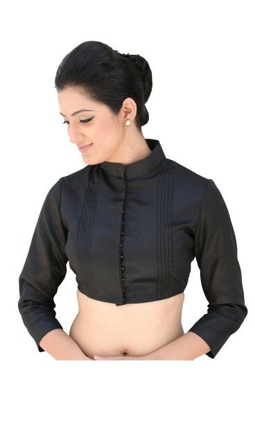 Highneck Blouse Indian Dresses, Plain Blouse Designs, Black Blouse Designs, Sari Blouses, Bollywood Glamour, Blouse Designs High Neck, Blouse Ideas, Full Sleeve Blouse, New Saree Blouse Designs