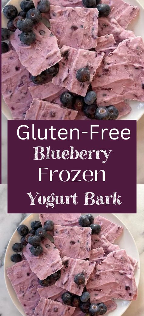 A 2 ingredient, refreshing, healthy and naturally gluten-free snack. Easy to make and adaptable to tastes, this Blueberry Frozen Yogurt Bark is a perfect way to beat the heat on hot Summer days! Ww Calculator, Blueberry Frozen Yogurt, Frozen Yogurt Blueberries, Yogurt Bark Recipe, Frozen Yogurt Bark, Snack Easy, Yogurt Bark, Light Desserts, Bark Recipe