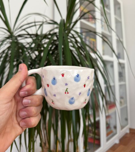 Handmade Ceramic Mug, Ceramic Fruit Mug, Blueberry Ceramic Mug, Strawberry Ceramic Mug, Colorful Ceramic Mug Fruit Mug, Strawberry Ceramic, Ceramic Fruit, Handmade Mug, Colorful Ceramics, Cute Cups, Mug Ceramic, Handmade Pottery, Handmade Ceramic