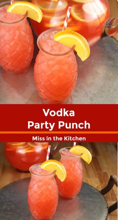 Vodka Party Punch is a simple fruit punch for parties and celebrations. Easy to make ahead in a large batch and can even be frozen for a slushie cocktail. Mexican Party Punch, Best Drinks With Vodka, Raspberry Absolute Vodka Drinks, Simple Alcoholic Drinks For A Party, Titos Vodka Punch Recipes, Pool Drinks Alcohol Pitcher, Alcohol Fruit Punch, Vodka Batch Drinks, Large Mixed Drink Recipe