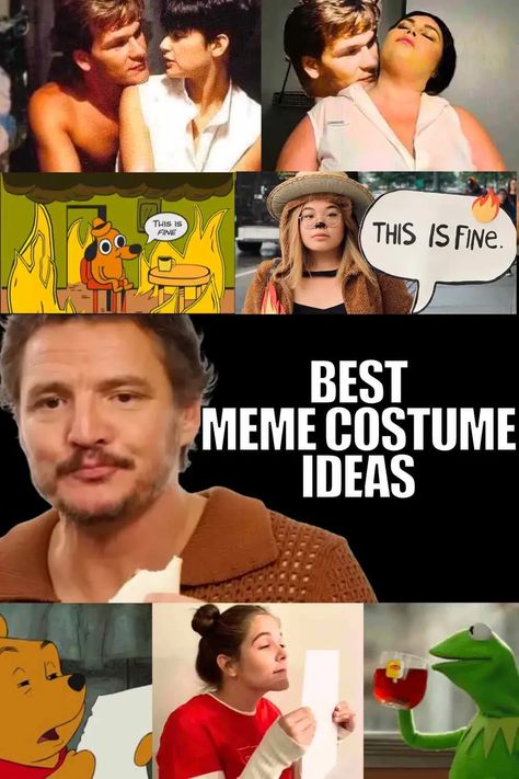 Discover the ultimate laughter-inducing meme costume ideas! Unleash the humor and creativity this Halloween with side-splitting meme-inspired costumes. Funny Meme Costumes, Viral Halloween Costumes, Vine Halloween Costumes, Meme Outfit Ideas Spirit Week, Halloween Ideas Costumes Meme, Popular Meme Costume, Sarcastic Halloween Costumes, Memes Costumes Ideas, Meme Diy Halloween Costumes