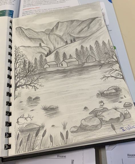 Creative Nature Drawings, Nature Related Drawings, Drawing Nature Ideas, Nature Drawing Ideas, Landscape Pencil Drawings, Drawing Scenery, Abstract Pencil Drawings, Whimsical Art Journal, Nature Art Drawings