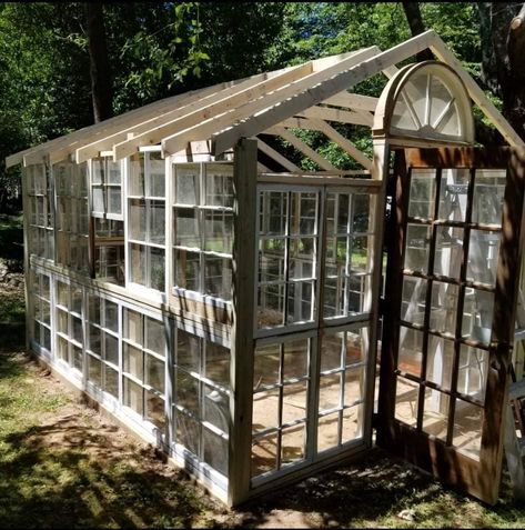 Window Pane Greenhouse, Greenhouse Extension, Window Pane Ideas, Window Sunroom, Old Window Greenhouse, Greenhouse Windows, Greenhouse Diy, Garden Shed Interiors, Window Greenhouse