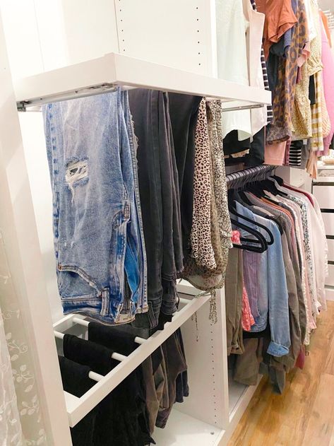 ikea pax closet Ikea Closet Hacks, Ikea Pax System, Ikea Closet Hack, Narrow Closet, Ikea Closet Organizer, Pants Organization, Ikea Pax Closet, Pax Closet, Bedroom Decoration Ideas