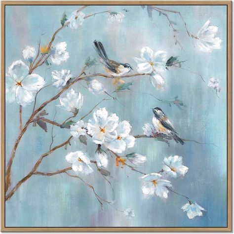 Amazon.com: UTOP-art White Flower Canvas Wall Art: Elegant Tree and Birds Artwork Floral Painting for Bedroom (28'' x 28'' x 1 Panel): Posters & Prints Birds Artwork, Wall Art For Office, Painting For Bedroom, Art For Office, Flower Canvas Wall Art, Bird Canvas, Spring Tree, Office Room Decor, Wall Canvas Painting