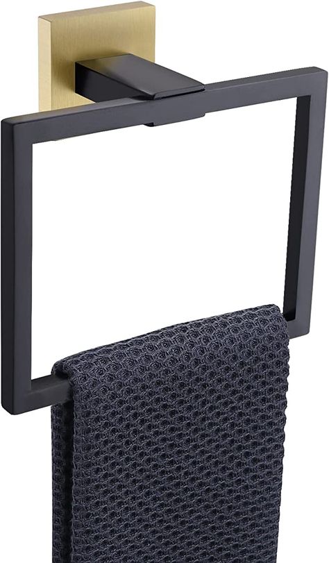 Amazon.com - TQKAG Black and Gold Towel Ring Bathroom Hand Towel Holder Stainless Steel Square Towel Bar Hangers Wall Mounted - Minimalist Bathroom Ideas, Aesthetic Bathroom Ideas, Bathroom Hand Towel Holder, Towel Ring Bathroom, Hand Towel Ring, Bathroom Hand Towel, Modern Preppy, Ideas Bathroom Decor, Hand Towel Holder