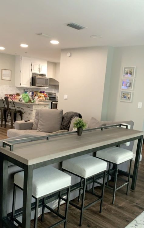 Sofa Counter Bar, Small Space Behind Couch, Back Of Couch Table With Stools, Bar Cart Behind Couch, Living Room Bar Table & Bar Stools, Sofa Console Table Behind Couch With Stools, Dining Table Behind Couch Small Spaces, Long Table Behind Couch, Kitchen Table Behind Couch