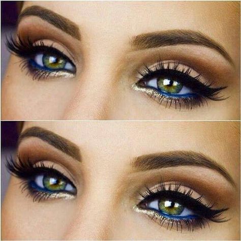 Brown smoky eye-shadow with blue eyeliner on waterline. Pretty. Makeup. Makeup Cantik, Makeup Tip, Blue Eyeliner, Beautiful Eye Makeup, Makijaż Smokey Eye, Colored Eyeliner, Black Eyeliner, Makeup Goals, Eye Make