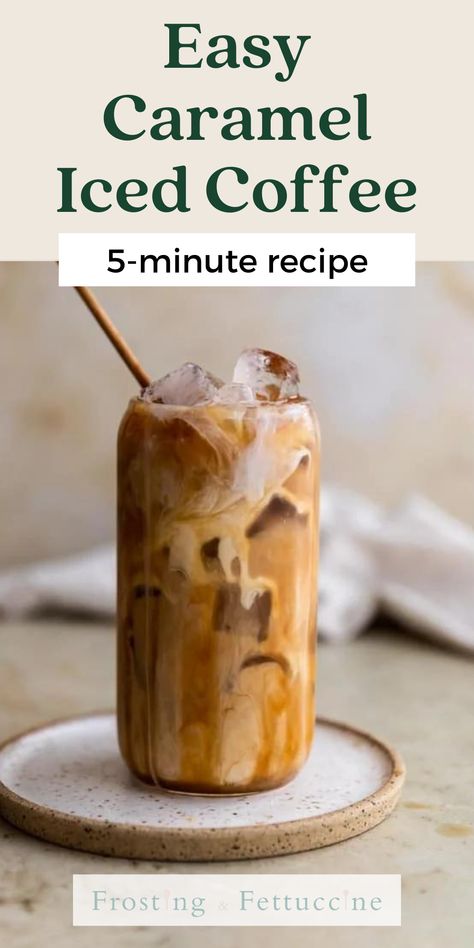 Easy Iced Coffee Recipe, Caramel Coffee Recipe, Cold Coffee Drinks Recipes, Flavored Coffee Recipes, Caramel Iced Coffee Recipe, Easy Iced Coffee, Instant Coffee Recipes, Caramel Iced Coffee, Easy Homemade Caramel