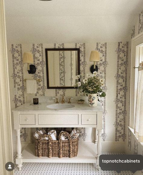 House Laundry Room, Cottage Bath, Storm Surge, Tiny House Bathroom, Stripe Wallpaper, French Stripes, The Attic, Striped Wallpaper, Traditional Interior