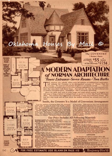 Sears House, Sears Catalog Homes, Sears Kit Homes, Norman Architecture, Vintage Floor Plans, Gabled Roof, Vintage House Plans, Storybook Cottage, Vintage Architecture