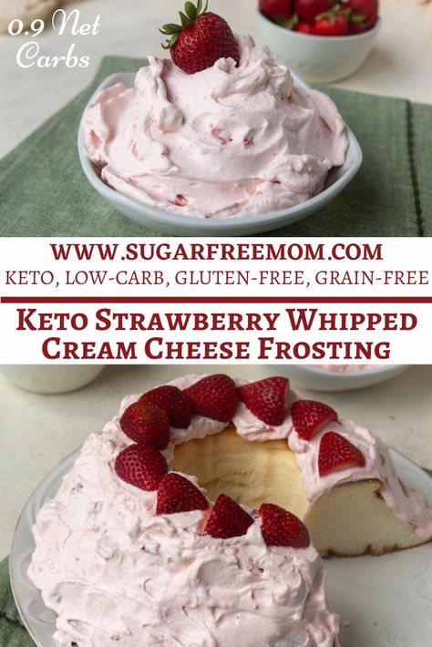 Keto Low Carb Strawberry Whipped Cream Cheese Frosting Low Carb Cakes, Keto Cream Cheese Frosting, Sugar Free Frosting, Keto Whipped Cream, Keto Cream Cheese, Strawberry Cream Cheese Frosting, Whipped Cream Cheese Frosting, Healthier Sweets, Strawberry Whipped Cream