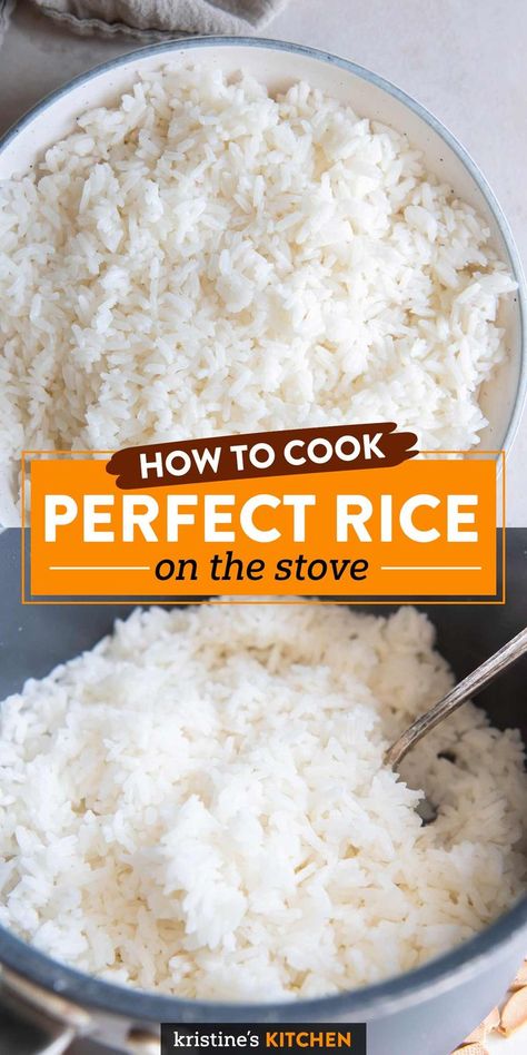 How to cook rice on the stove. This easy rice recipe makes perfect white rice, every time! It's fluffy, tender and perfectly cooked. Quick and easy, foolproof rice recipe. Rice Recipes Healthy, Pasta Food Recipes, Recipes Healthy Easy, Recipes Chili, White Rice Recipes, Rice On The Stove, Rice Side Dish Recipes, Cake Pizza, Cooking Rice