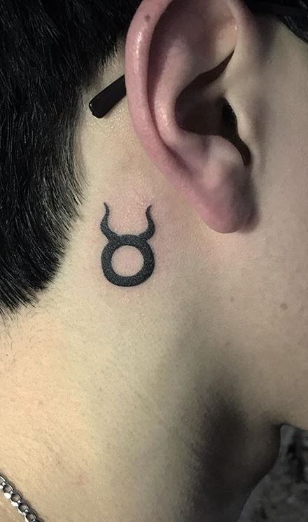 Taurus Tattoo Neck, Tattoo Design For Women Hand, Goth Taurus Tattoo, Taurus Sign Tattoo For Women, Taurus Neck Tattoo, Taurus And Virgo Tattoo Combined, Taurus Tattoo Behind Ear, Taurus Symbol Tattoo For Women, Bull Neck Tattoo