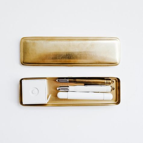 Pencase Solid Brass by Midori #Brass, #Case, #Pen, #Solid Interior Objects, Beautiful Butterfly Photography, Photographer Inspiration, Stationery Shop, Woodworking Designs, Rock Crafts, Writing Tools, Pen Case, Bits And Bobs