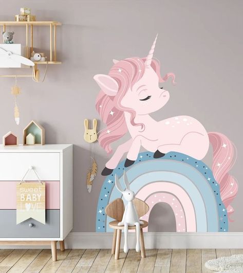 Unicorn wall decal, unicorn vinyl decal by KiraArtDecals. Princess room decor, unicorn on rainbow, unicorn birthday decor, girl nursery decal, rainbow decal. When it comes to nursery room decoration, there is so much to choose from, it can be a little bit overwhelming. Nursery is your baby’s first room, so it’s important to be thoughtful and consider even the smallest things. Rainbow And Unicorn Bedroom, Unicorn And Rainbow Bedroom, Rainbow Unicorn Room, Unicorn Baby Room, Unicorn Birthday Decor, Girls Bedroom Unicorn, Unicorn Kids Room, Unicorn Wall Mural, Nursery Decals Girl