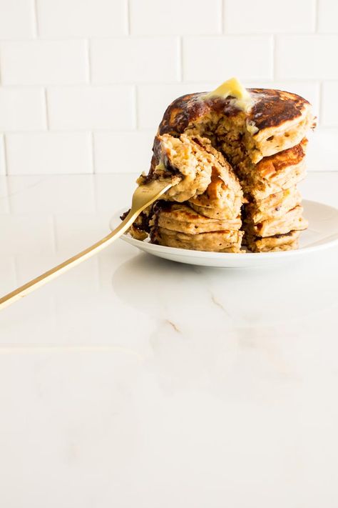 One Bowl Almond Butter Chocolate Chunk Pancakes Almond Butter Pancakes, Pancakes For Two, Almond Butter Chocolate, Butter Pancakes, Healthy Waffles, Delish Desserts, Maggie Mae, Bread Snacks, Gluten Free Sweet