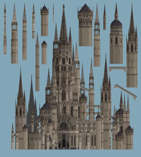 Gothic Castle Layout, Fantasy Castle Layout, Tower Design Architecture, Minecraft Gothic Castle, Church Layout, Castle Gothic, Castle Layout, Castle Architecture, Architecture Antique