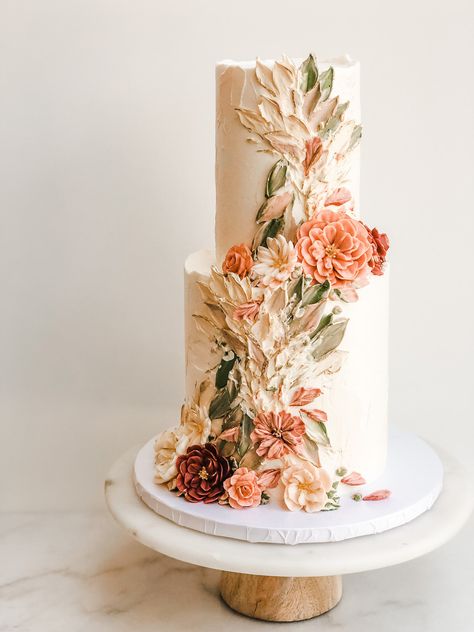 75 Birthday Cake, Wedding Cake Peach, Frosting Flowers, Single Tier Cake, Floral Wedding Cake, Peach Cake, Floral Wedding Cakes, Painted Cakes, Wedding Cake Inspiration