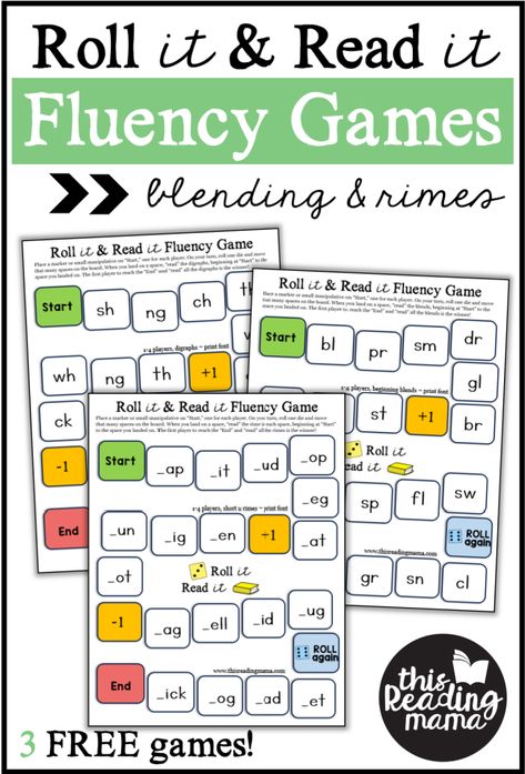 FREE Blending Fluency Games - This Reading Mama Reading Fluency Games, Link Icon, Word Families Printables, Roll And Read, Fluency Games, Reading Fluency Passages, Reading Buddies, Phonics Blends, Family Printables