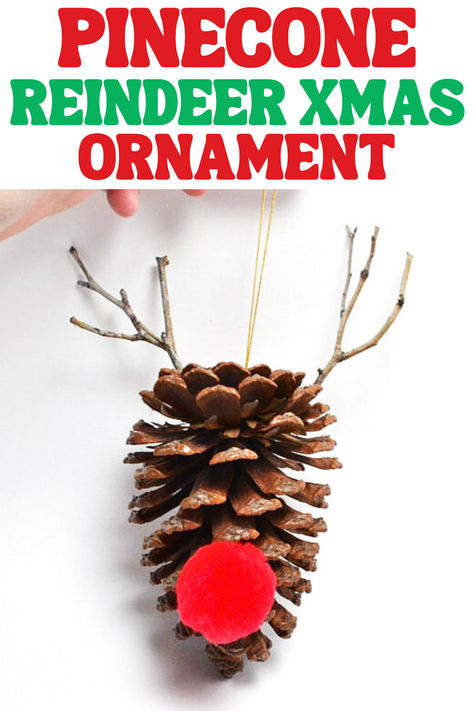 Pinecone Reindeer Christmas Ornament Craft Pinecone Reindeer Ornament, Diy Christmas Ornaments Pinecones, Pinecone Ornaments For Kids, Pine Cone Ornaments For Kids, Pinecone Angel Ornaments Diy, Large Pinecone Crafts, Pinecone Ornaments Christmas, Pinecone Reindeer, Pine Cone Christmas Ornaments