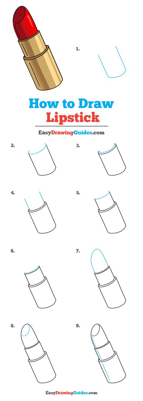 How to Draw Lipstick Step by Step Tutorial Image How To Draw Lipstick, Lipstick Step By Step, Lipstick Drawing, Direct Drawing, Lipstick Illustration, Drawing Instructions, Drawing Kids, Drawing Step By Step, Easy Drawing Tutorial