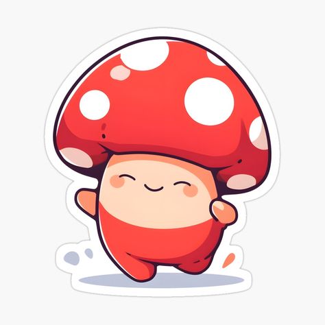 Happy Playful Red Mushroom Sticker Prancing Fungi, So Cute, Kawaii Mashrooms Drawing Aesthetic, Cute Mushroom Illustration, Mushroom Cute Art, Mushroom Illustration Cute, Animated Mushroom, Chibi Mushroom, Cute Mushroom Drawing, Mushrooms Aesthetic, Mushroom Character