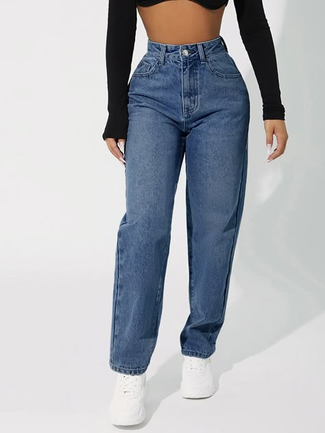 Slim Jeans Outfit, Winter Mode Outfits, Blue Mom Jeans, Jeans Outfit Women, Boyfriend Fit Jeans, Moda Jeans, Beachwear Fashion, High Waisted Mom Jeans, Jeans Mom