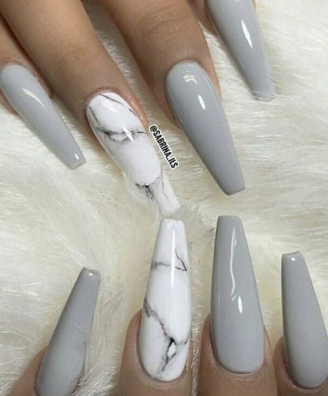 Marble Acrylic Nails, Grey Nail, Grey Nails, Grey Nail Designs, French Pedicure, Summer Acrylic Nails, Acrylic Nail Art, Acrylic Nails Coffin, Coffin Nails Designs