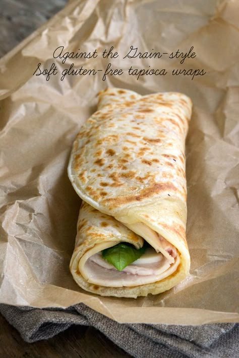 Soft Gluten Free Tapioca Wraps Recipe Gluten Free Wraps Recipe, Gluten Free Wraps, Pain Sans Gluten, Gluten Free Breads, Gf Bread, Gluten Free Living, Gluten Free Foods, Parmigiano Reggiano, Gluten Dairy Free