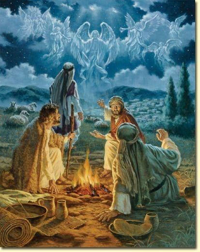 Angels appear to the shepherds Christmas Scenery, Happy Birthday Jesus, Bible Pictures, The Nativity, Three Wise Men, Biblical Art, Wise Men, Christmas Scenes, Holy Night