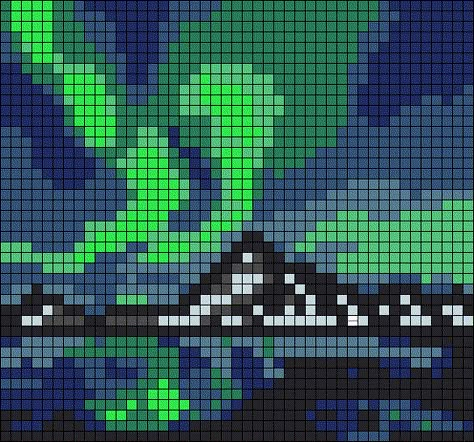 Alpha pattern #159658 | BraceletBook Northern Lights Crochet, Space Alpha Pattern, Winter Pixel Art, Northern Lights Cross Stitch, Northern Lights Landscape, Aurora Northern Lights, Snow Scenery, Aesthetic Snow, Crochet Graphs