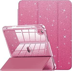 INFILAND Compatible with iPad 10th Generation Case, iPad Case 10th Generation 10.9 Inch for Kids, Girls, Cute Glitter Cover with Sparkly Crystal Clear Back, Pencil Holder, Anti-Yellowing, Rose Pink I Pad 10th Generation, Pink Ipad 10th Gen Aesthetic, Pink Ipad 10th Gen, Ipad Case Pink, Ipad 9th Generation Case, Ipad 10th Generation Case, Ipad 10th Generation, Cute Ipad Cases, Clear Back