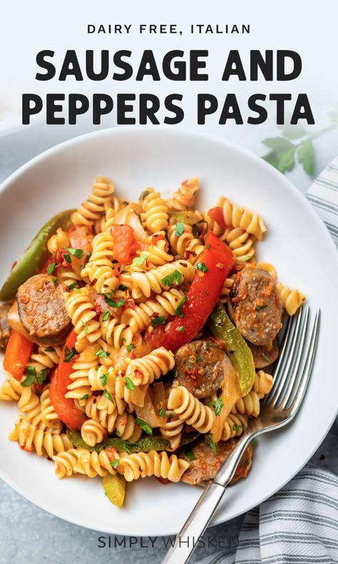 Italian Sausage And Peppers Pasta, Turkey Sausage Pasta, Peppers Pasta, Sausage And Peppers Pasta, Italian Sausage And Peppers, Turkey Sausage Recipes, Sausage Peppers And Onions, Dairy Free Recipes Easy, Sausage Pasta Recipes