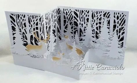 This beautiful handmade winter card was created in white on white die cuts on a premade Z fold card base. Come see how you can create this beautiful scene! Winter Karten, Step Card, Mermaid Lagoon, Fancy Fold Cards, Christmas 2016, Marianne Design, Fancy Folds, Card Making Techniques, Handmade Greetings