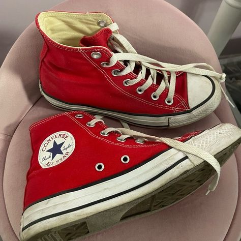 Red High Top Converse Converse Shoes High Top, Red Converse Shoes, Red High Top Converse, Shoes High Tops, Red High Tops, Red Converse, High Top Converse, Chuck Taylor Sneakers, Converse Shoes