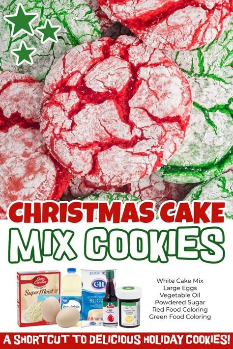 3 Ingredient Red Velvet Cookies, Lemon Crinkle Cookies From Cake Mix Easy, Red Velvet Cookies With Cake Mix Boxes, Christmas Cake Mix Cookies, Cake Mix Christmas Cookies, Easiest Cookie Recipe, Red Velvet Chocolate Chip Cookies, Red Velvet Cake Mix Cookies, Velvet Desserts