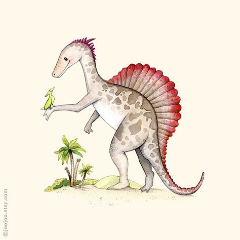 S is for Spinosaurus . Watercolor dinosaur | by {JooJoo} Dinosaur Stamps, Dinosaur Painting, Dinosaur Silhouette, Dinosaur Printables, Dinosaur Posters, Dinosaur Illustration, Dinosaur Wall Art, Dinosaur Nursery, Dinosaur Decor