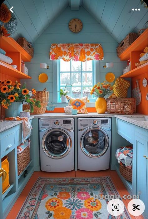 Cozy Boho Kitchen, Small Laundry Room Ideas, Colorful House, Dream Laundry Room, Laundry Room Ideas, Cozy Boho, Kitchen Aesthetic, Laundry Room Inspiration, Casa Vintage