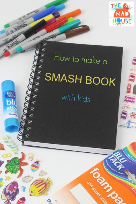 How to make a smash book with kids How To Make A Scrapbook Diy, How To Make A Scrapbook, Scrapbook For Kids, Smash Book Inspiration, London Travel Guide, Games Outdoor, Book Tutorial, Book Scrapbook, Drama Games