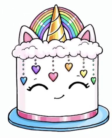 Cute Unicorn Cake, Drawing Cake, Draw So Cute, Cute Rainbow Unicorn, Cake Drawing, Turtle Drawing, Unicorn Pictures, Cartoon Unicorn, Cute Food Drawings