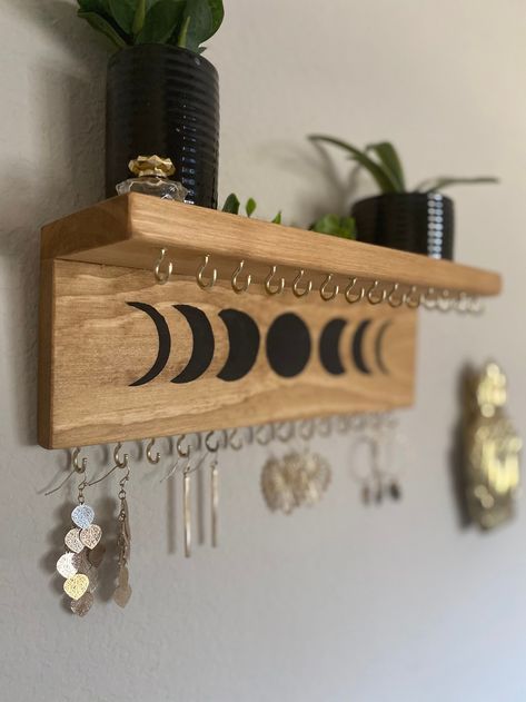 Apartment Shopping, Moon Phase Jewelry, Apartment Things, Cnc Designs, Jewelry Storage Diy, Jewelry Trays, Wall Mount Jewelry Organizer, Watch Organizer, Jewelry Organizer Wall