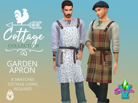 The Sims Resource - Cottage Garden Apron Sims 4 Apron Cc, Sims 4 Apron, Cottagecore Apron, Cottage Core Clothes, Sims 4 Cottage, Vaporwave Shirt, Butcher Apron, Garden Apron, Cc Sims4