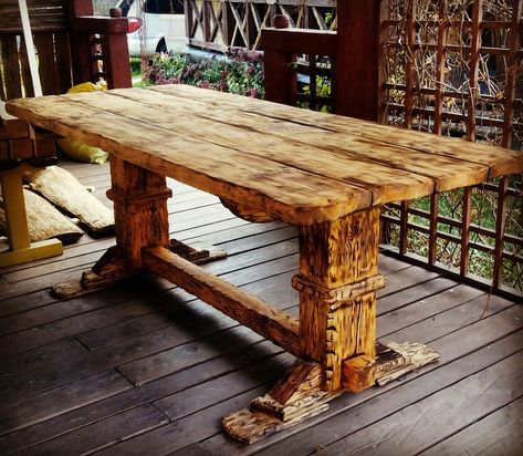 Viking Table, Viking Furniture, Diy Farmhouse Table, Long Table, Witch Decor, Entry Table, Farmhouse Table, Wooden Tables, Rustic Dining Table