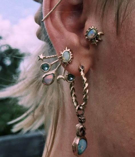 Gauge With Earrings, Boho Ear Piercings, Whimsigoth Earrings, Whimsigoth Tattoo, Millie Savage, Cool Ear Piercings, Pretty Ear Piercings, Multiple Ear Piercings, Cute Ear Piercings