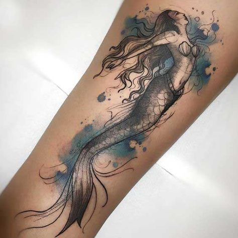 50 Beautiful and Cute Mermaid Tattoos Designs and Ideas Under Water Tattoo Ideas, Succubus Tattoos, Soulmate Tattoos, Watercolor Mermaid Tattoo, Tattoo Mermaid, Siren Tattoo, Mermaid Tattoo Designs, Sea Tattoo, Kunst Tattoos