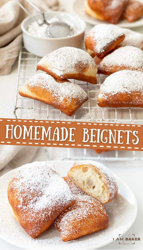 These homemade fluffy, golden beignets are fried dough dusted with confectioners’ sugar, perfect for breakfast or a dessert treat! I love one in the morning with my cup of coffee. If you don’t want to fry them in oil, I have provided baking and air fryer instructions you can try! Beignets Recipe Easy, Easy Beignets, Fried Dough Recipe, Easy Fancy Desserts, Fried Dough Recipes, Easy Desserts To Impress, Easy Impressive Dessert, Desserts To Impress, Beignet Recipe