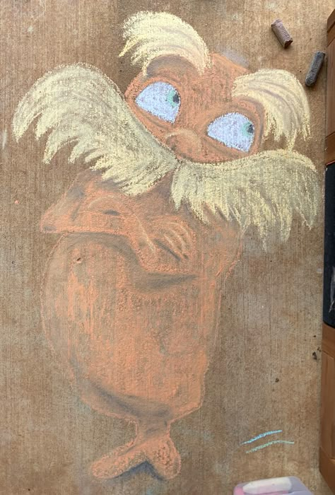 Chalk Art Dinosaur, Sidewalk Chalk Art Ideas Aesthetic, Monsters Inc Chalk Art, Lorax Chalk Art, Sully Chalk Art, Sidewalk Art Ideas Street Painting, Cool Sidewalk Chalk Art Easy, Sidewalk Chalk Drawing Ideas, Earth Day Chalk Art